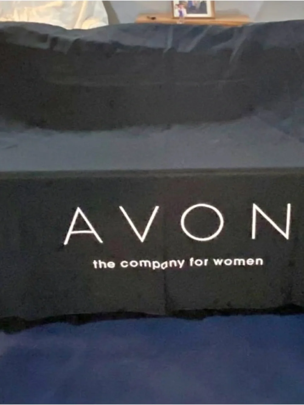 Avon Vendor Tablecloth Black with Logo - 10x6 ft Display table-2 table toppers +